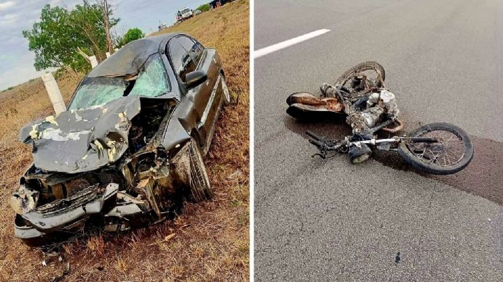 Muere abuelito atropellado en autopista de Tamaulipas; su moto quedó destrozada en la carretera