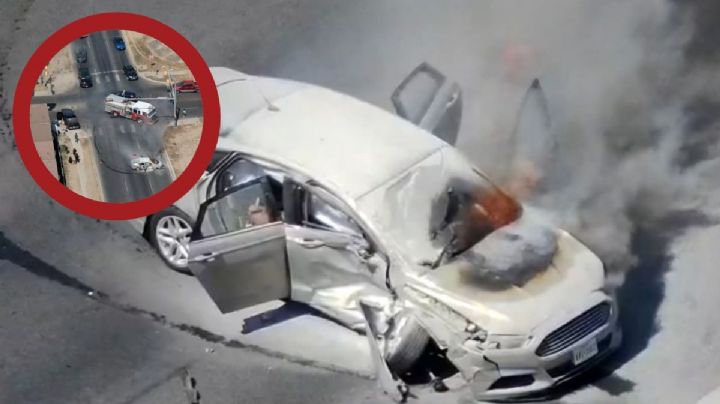 Auto en llamas causa pánico y terror en Laredo; mujer está al borde de la muerte