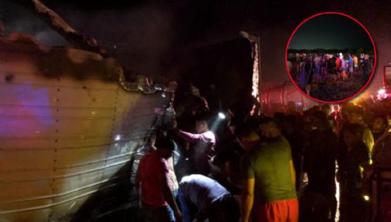 Tráiler cargado con carne se incendia y provoca rapiña en carretera de Tamaulipas