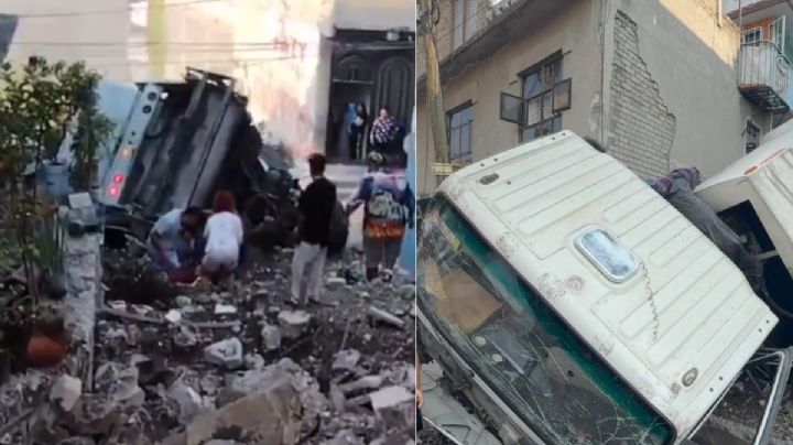 MOMENTO EXACTO en que camión de basura cae sobre casas en Naucalpan; una mujer muere