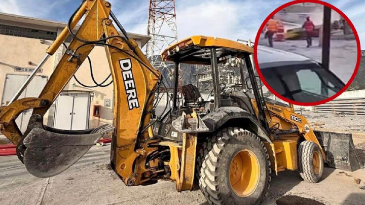 MOMENTO EXACTO en el que una retroexcavadora cae sobre trabajador en Nuevo León; se salva de milagro